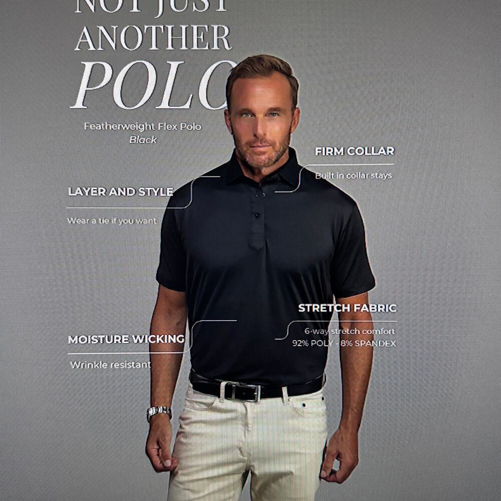 Collars & Co. Featherweight Flex Black Performance Stiff Collar Polo Men's Small